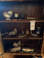 Overview of shelving with all decorative items