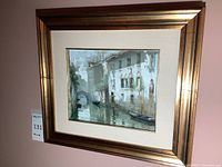 Full view of framed painting showing mat and frame