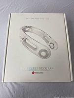 Box of Hotsales bladeless neck fan with product image and branding visible.