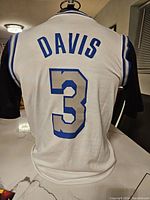 Back view of white Nike Los Angeles Lakers basketball jersey with blue number 3 and name Davis