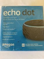 Front view of Amazon Echo Dot box showing product image and branding