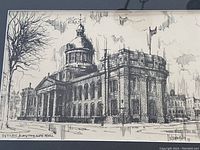 Close-up photo of the detailed black and white print showing Kingston City Hall building signing 'Historic Kingston City Hall' in visible detail.