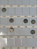 Page showing 1858, 1870, 1875-H, 1881-H, 1882-H, 1884, 1885 and 1887 silver dimes
