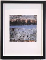Framed altered digital photograph of Algonquin Island in winter, showing full piece within black frame and white matting.
