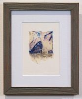 Full view of framed polaroid transfer art depicting a stylized butterfly wing mounted and matted within a rustic wooden frame.