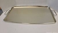 Full view of the rectangular metal tray showing the entire surface and handles.