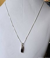 Full view of sterling silver necklace with pendant on display bust.