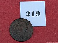 Overall view of the 1803 Large Cent with lot number card