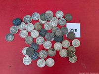 Overhead view of entire lot on red background