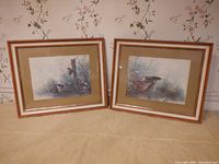 Pair of framed pictures with water pails and white flowers, side by side showing their size and style.