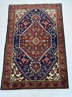 Full view of the Persian rug showing the central medallion and border design