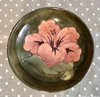 Top view showing green background and coral flower design