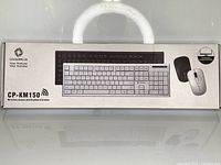 Front of Coolerplus CP-KM150 wireless mouse and keyboard combo packaging showing keyboard and mouse images and brand logo.