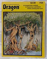 Front cover of Dragon Magazine Issue #54 depicting fantasy tree creatures and title with highlights indicating content like competition module and adventure aid.