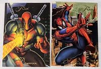 Front view of both cards showing Deadpool and Spider-Man artwork