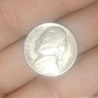 Front side of 1939 Jefferson nickel showing Thomas Jefferson's profile and inscriptions including the year 1939.