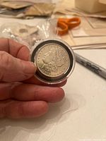 Obverse side of the 1896 Morgan Silver Dollar showing Lady Liberty's head and stars surrounding the edge.