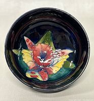 Top view showing the detailed floral decoration inside the Moorcroft bowl