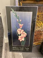 Full view of framed William Todd Haile gallery poster featuring pink gladiolus flowers