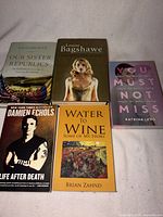 Five books front covers visible