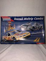 Front of Monogram Darrell Waltrip Combo model kit box showing artwork of two #11 NASCAR cars and Skill 3 indicator