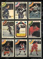 Nine 1978-79 O-Pee-Chee NHL hockey cards arranged in a 3x3 grid showing the front sides with player images, team logos, and player names.