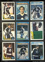 Front view of 9 Toronto Maple Leafs O-Pee-Chee NHL hockey trading cards showing player images and design.