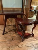 Both tables pictured together showing the card table behind the ornate side table.