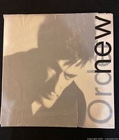 Front cover of New Order Low-Life album showing a sepia profile of a man with crease and tear damage on sleeve.