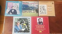 Photo showing seven classical music vinyl LP record albums with focus on Schubert and Toscanini