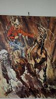 Photo of the full painting showing a cowboy riding a horse, holding a lasso, with dynamic brush strokes.