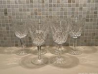 Front row view of all six glasses showing overall style and pattern