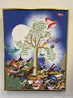 Full view of framed acrylic painting showing overall composition and condition