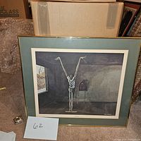 Framed artwork "The Maestro" showing full piece with green matte and gold frame.