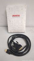 Benfei branded packaging with the black HDMI to DVI cable coiled in front, showing HDMI and DVI connectors clearly.
