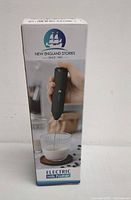 Box packaging showing the brand name, product image, and electric milk frother label.