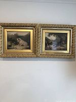 Both gilt framed chromolithographs displayed side by side on wall