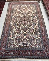 Full top-down view of entire rug showing central field and borders