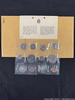 1978 Uncirculated Canadian Coin Set two sealed sheets with coins visible inside plastic pockets attached to brown paper with informational card on top.