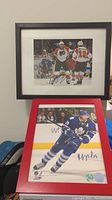 Framed photo of Joffrey Lupul on ice with signature and part of Lukas Krajicek signed photo showing red border below