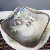 Top view of the hand painted Nippon Morimura Brothers bowl showing floral and fruit design