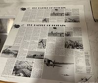 Two identical large posters showing detailed text and multiple photos about the Battle of Britain. Both laid flat on a surface.