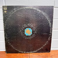 Front gatefold outer cover of Chicago Transit Authority album with worn black background and circular mark, centered band logo.