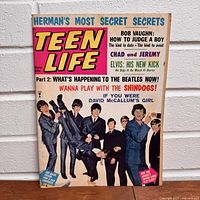 Front cover of 1965 Teen Life magazine showing band members and headlines.