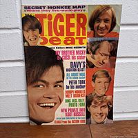 Front cover of Tiger Beat magazine May 1967 issue showing The Monkees members smiling and text about contents inside including secret Monkee map and features on Kurt Russell.