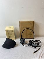 Wireless mouse ergonomic vertical design TechNet in black, original box, and wired communication headset with 3.5mm jack with microphone, original box