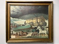 Front view of framed "Noah's Ark" art print showing the detailed print and gold frame.