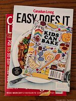 Photo showing the three cooking magazines stacked: Kids Can Bake, Canadian Living Easy Does It, and Living Christmas.