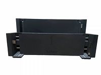 Top view of both black Microsoft Surface Pro docking stations stacked, showing magnetic docking interfaces and side grips.