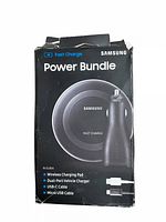Front view of Samsung Power Bundle box showing wireless charging pad and accessories included.